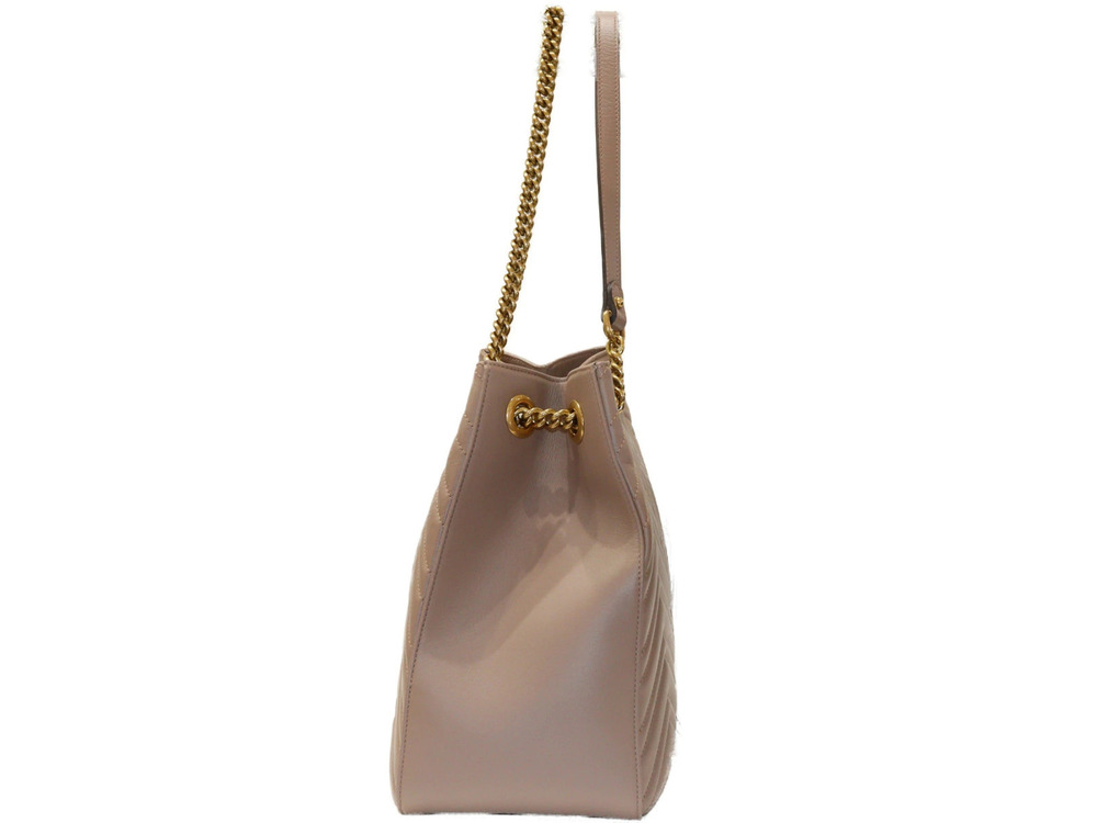 Gucci Bag GG Marmont Pink Tote Chain Beige Leather Pink Tan